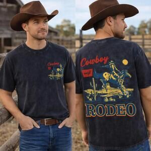 Cowboy Rodeo Shirt Western Cowboy Graphic Tee Acid Wash T Shirt